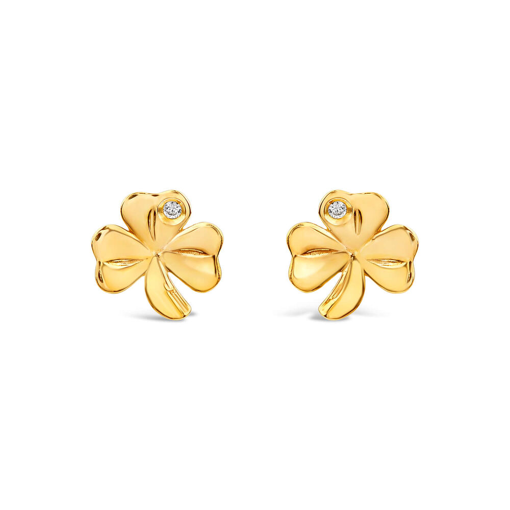 9ct Yellow Gold Cubic Zirconia Shamrock Earrings