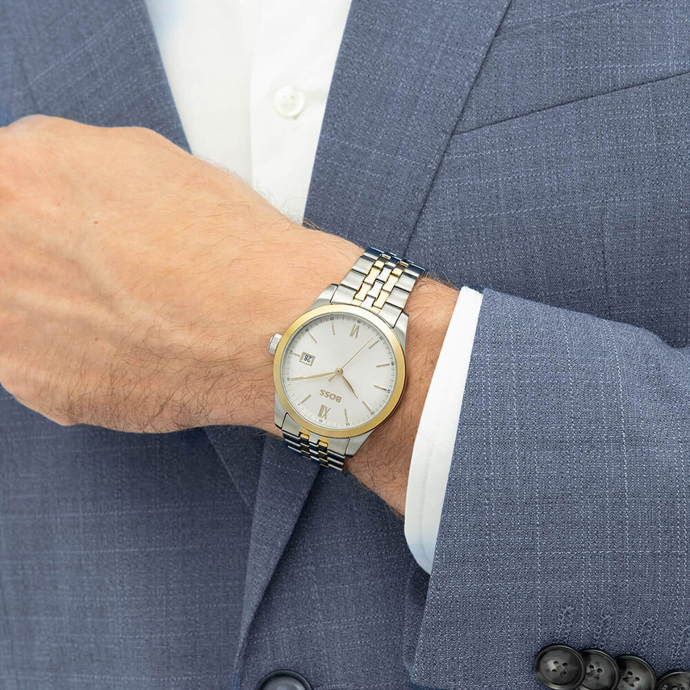 BOSS Langford 39mm Silver Dial Two Tone Steel Bracelet Watch