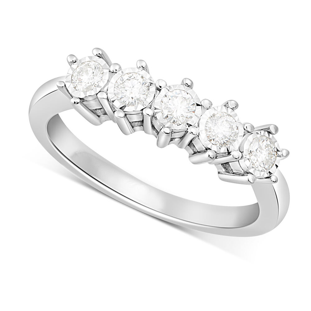 Ladies 9ct White Gold 5 stone Diamond Illusion Ring .25ct