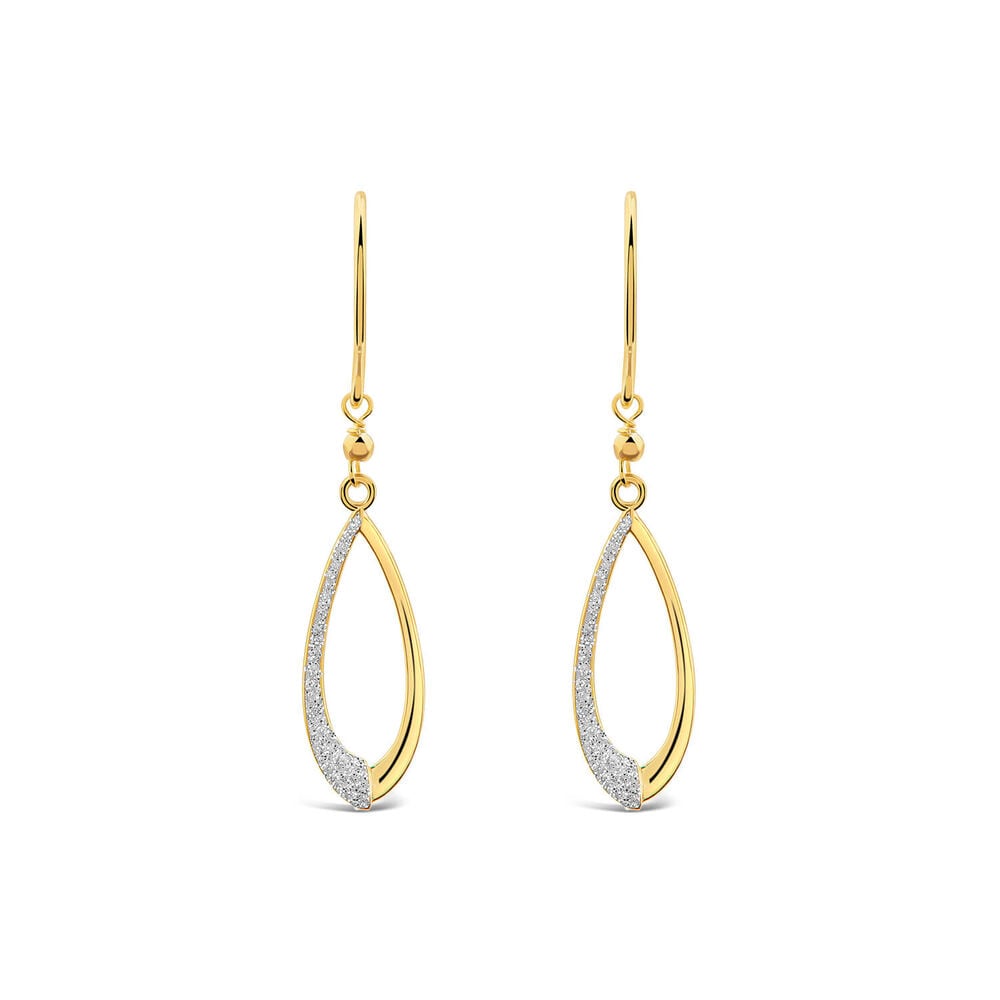 9ct Yellow Gold Half Glitter & Polished Pear Shaped Drop Earrings image number 0