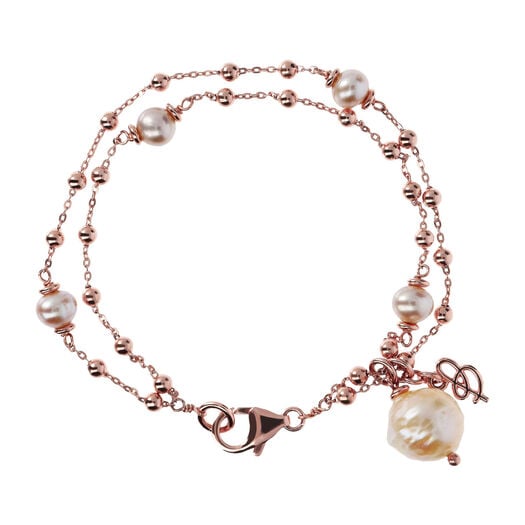 Bronzallure 18ct Rose Gold-Plated Beaded Pearl Double Bracelet