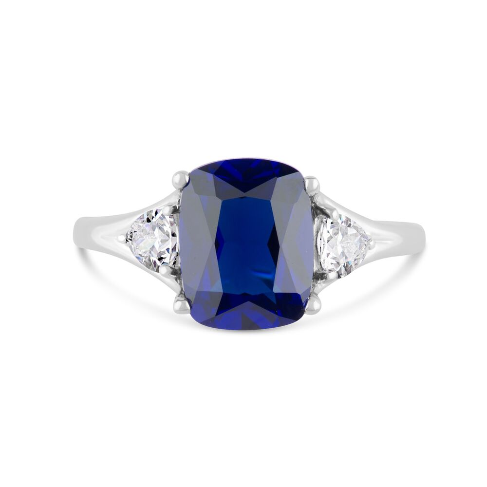 9ct White Gold Created Sapphire & Cubic Zirconia Ring