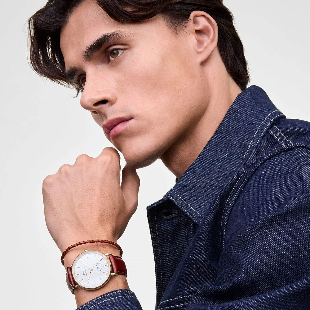 Daniel Wellington Classic Multi-Eye St Mawes 40mm White Dial Brown Leather Strap Watch image number 4