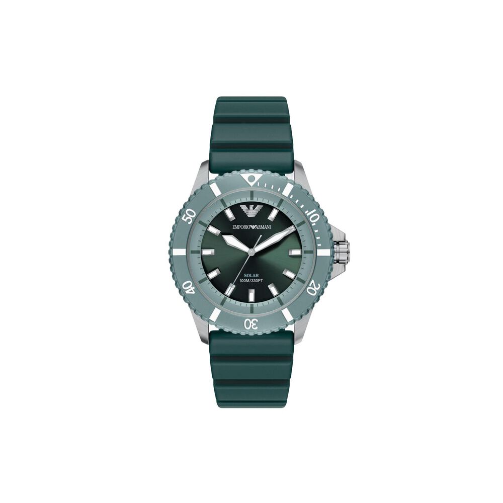Emporio Armani World Explorer 42mm Green Dial Green Silicon Strap Watch
