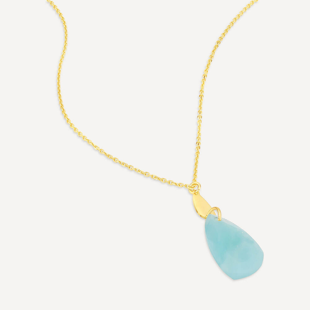 9ct Yellow Gold Polished Disc & Amazonite Blue Pebble Pendant image number 2