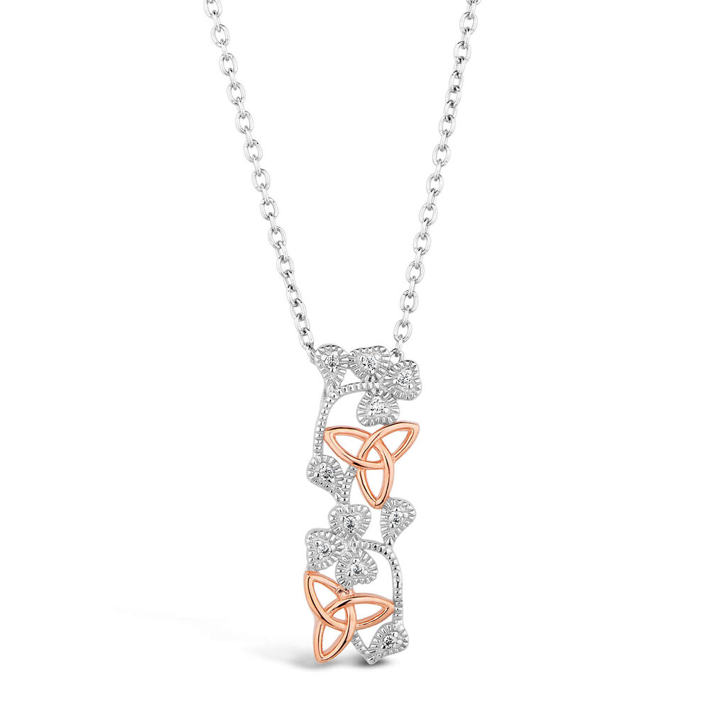 Silver Rose Plated Cubic Zirconia Shamrock And Trinity Knot Pendant
