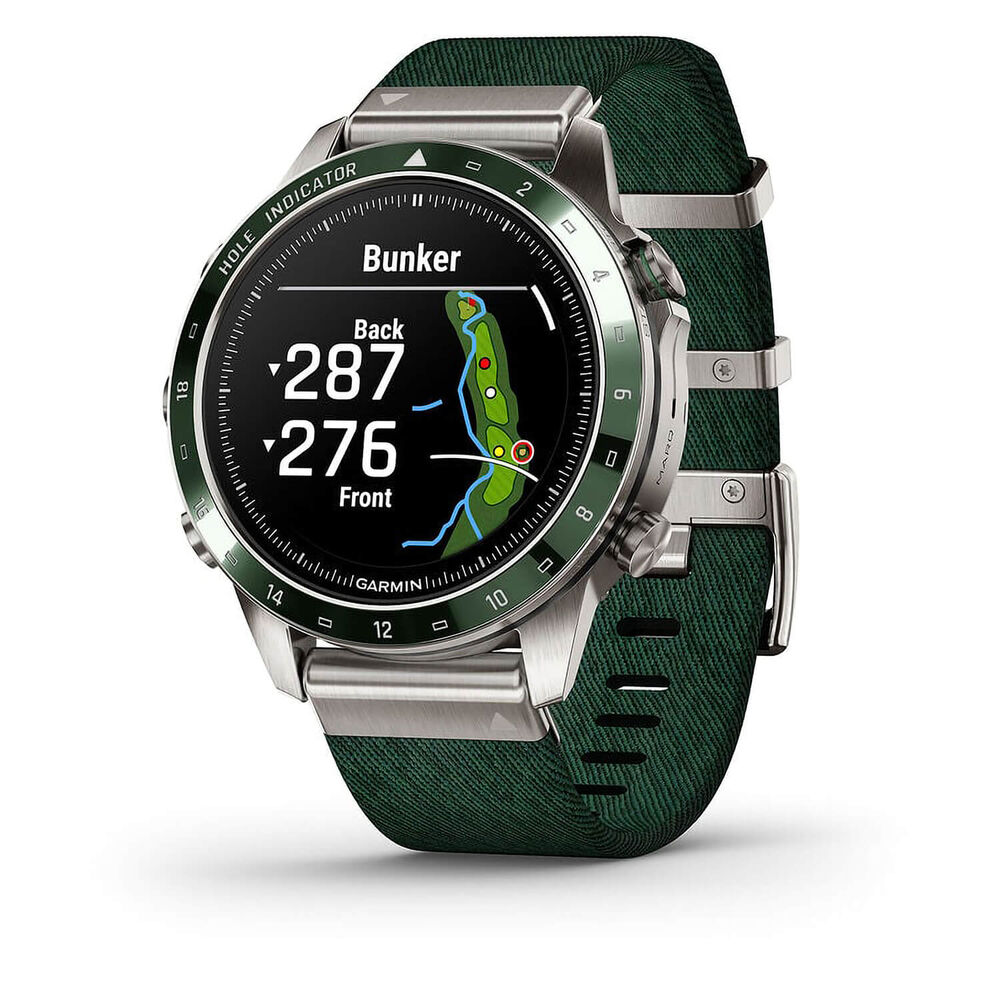 Garmin MARQ® Golfer (Gen 2) 46mm Titanium Case Green Ceramic Bezel Strap Watch image number 2