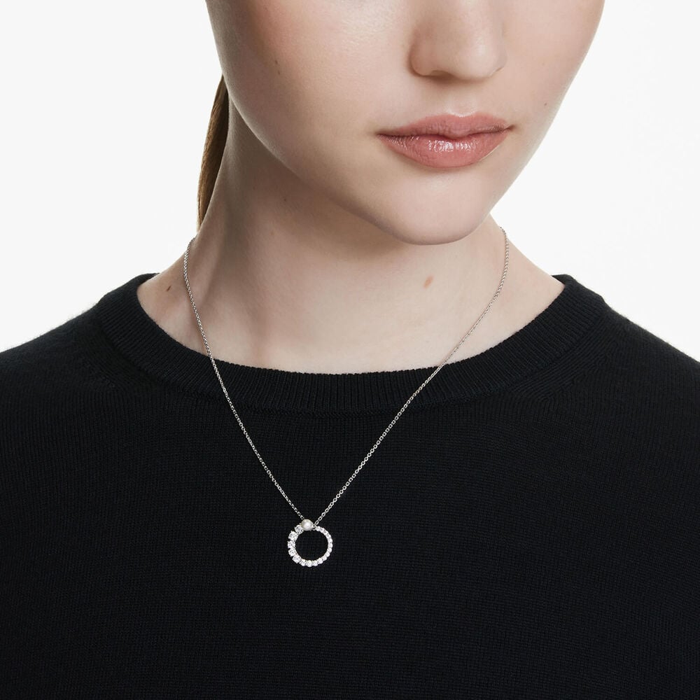 Swarovski Matrix Crystals & Cubic Zirconia & Crystal Pearl Rhodium Plated Circle Pendant