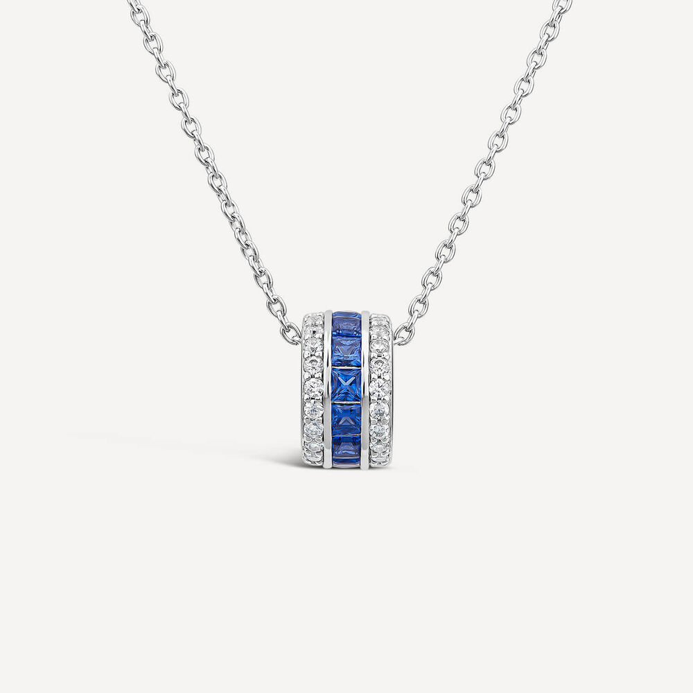 Sterling Silver Blue & White Cubic Zirconia Barrel Shaped Pendant image number 0