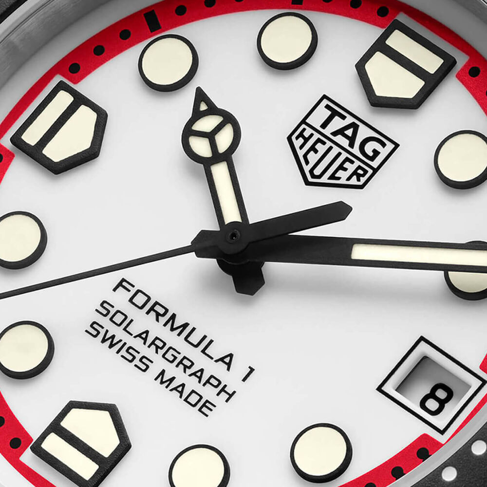 TAG Heuer Formula 1 Solargraph 38mm White Dial Black Bezel Red Rubber Strap Watch