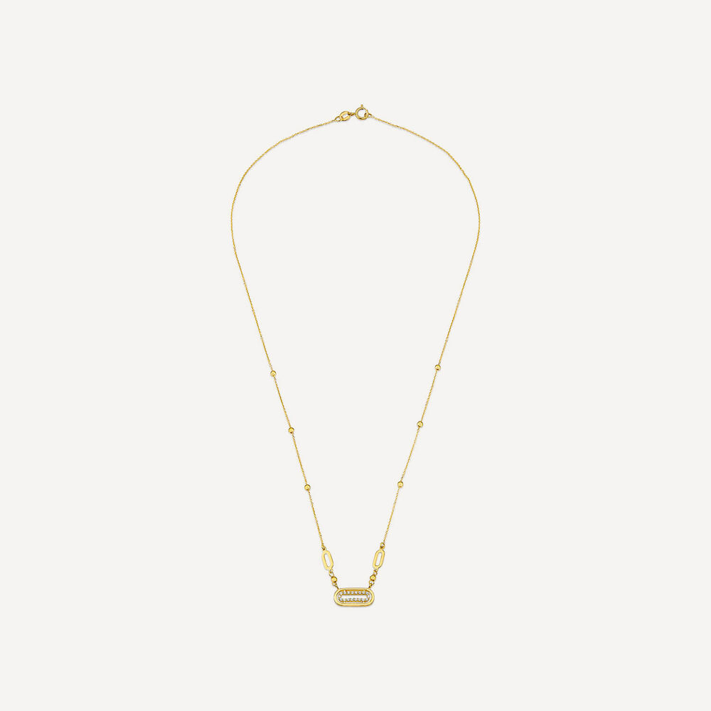 9ct Yellow Gold Oblong Cubic Zirconia Beaded Necklet image number 2