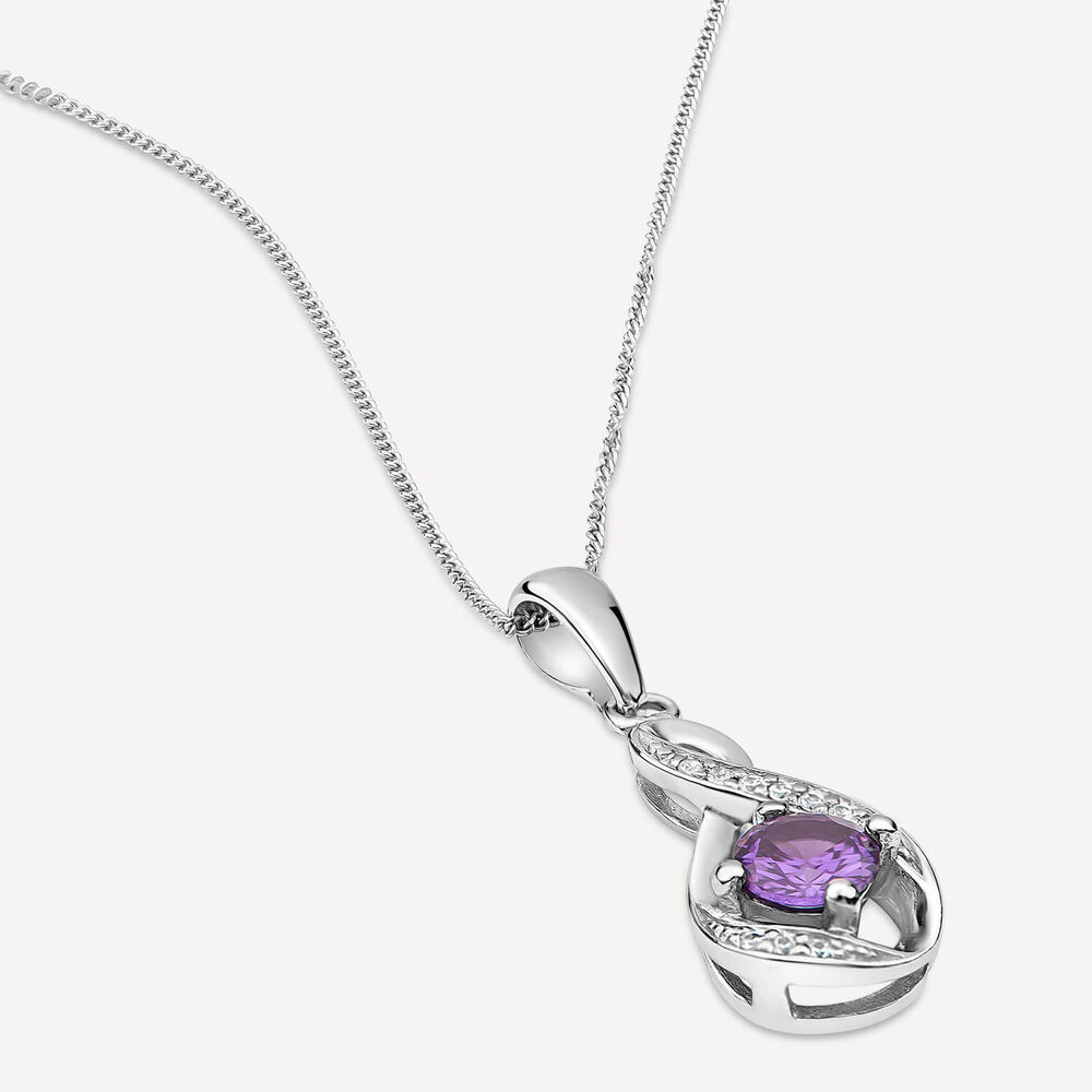 Sterling Silver and Cubic Zirconia February Birthstone Pendant (Chain Included) image number 2