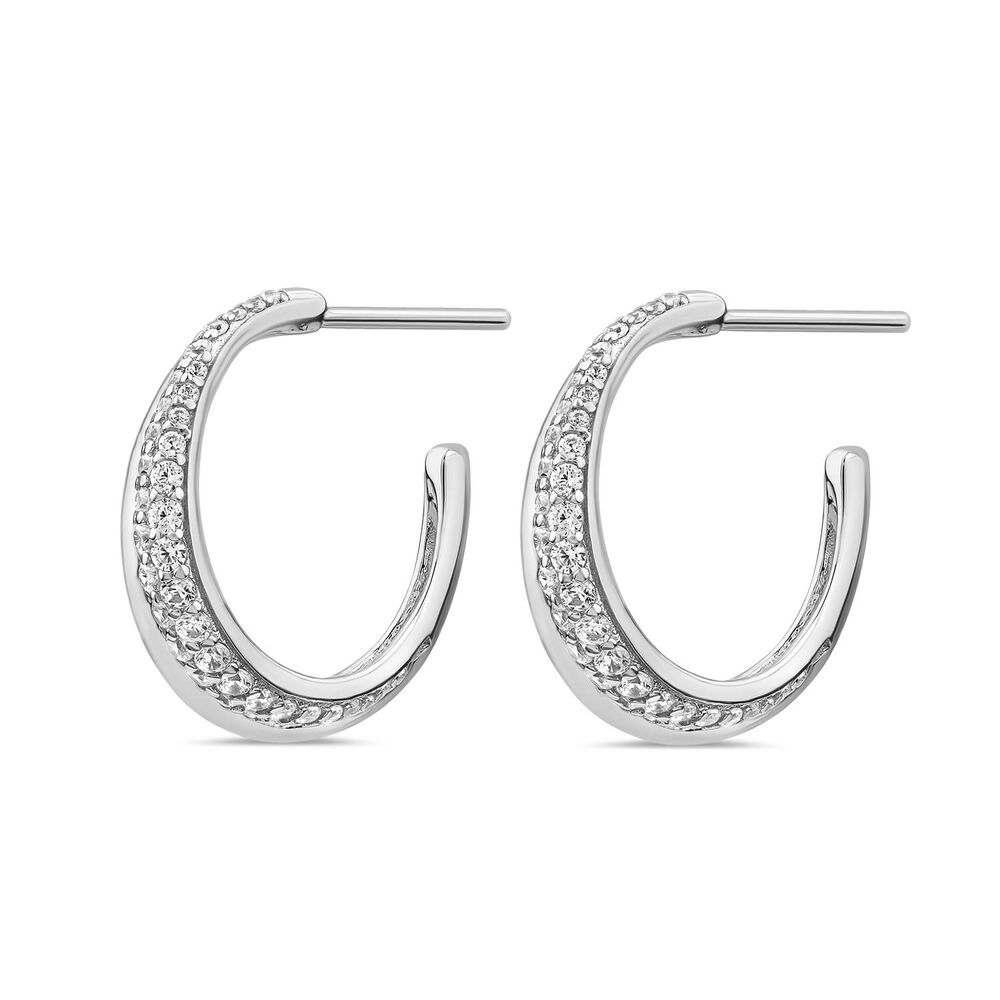 Sterling Silver Cubic Zirconia Pave Set Open Hoop Earrings