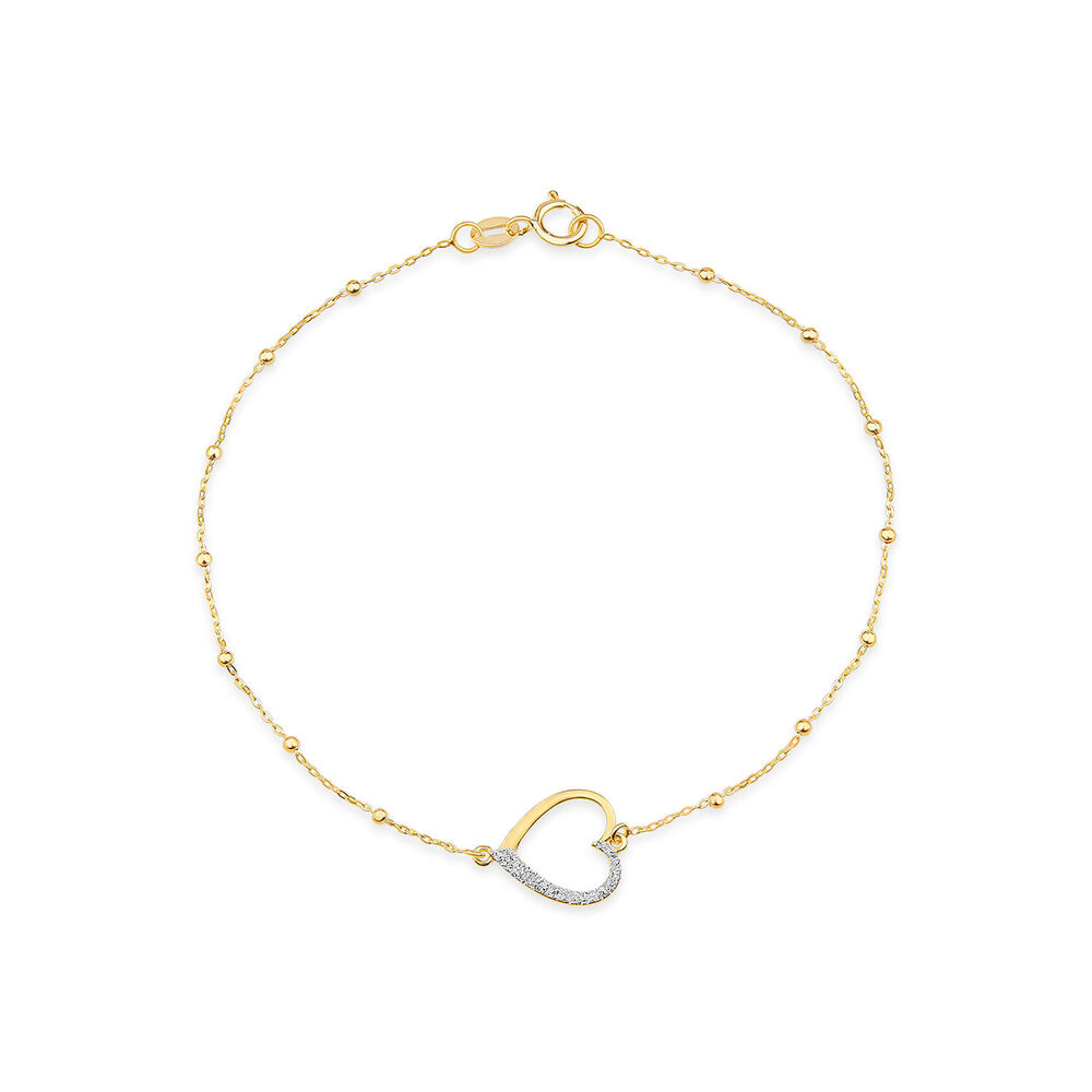 9ct Yellow Gold Half Glitter &  Polished Heart Bead Bracelet