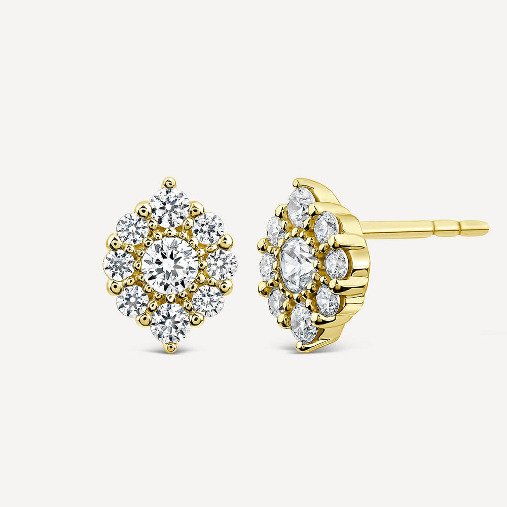 9ct Yellow Gold Cubic Zirconia Cluster Flame Stud Earrings image number 1