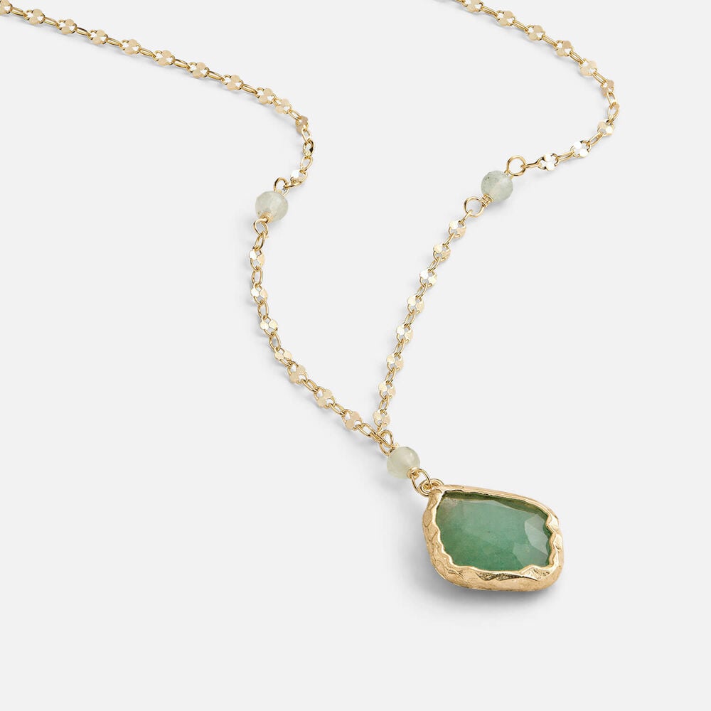 9ct Yellow Gold Beaded Chain Green Aventurine Pendant
