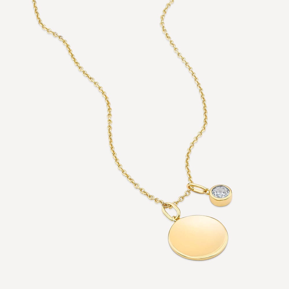Sterling Silver Yellow Gold Plated Round White Sapphire & Disc Pendant