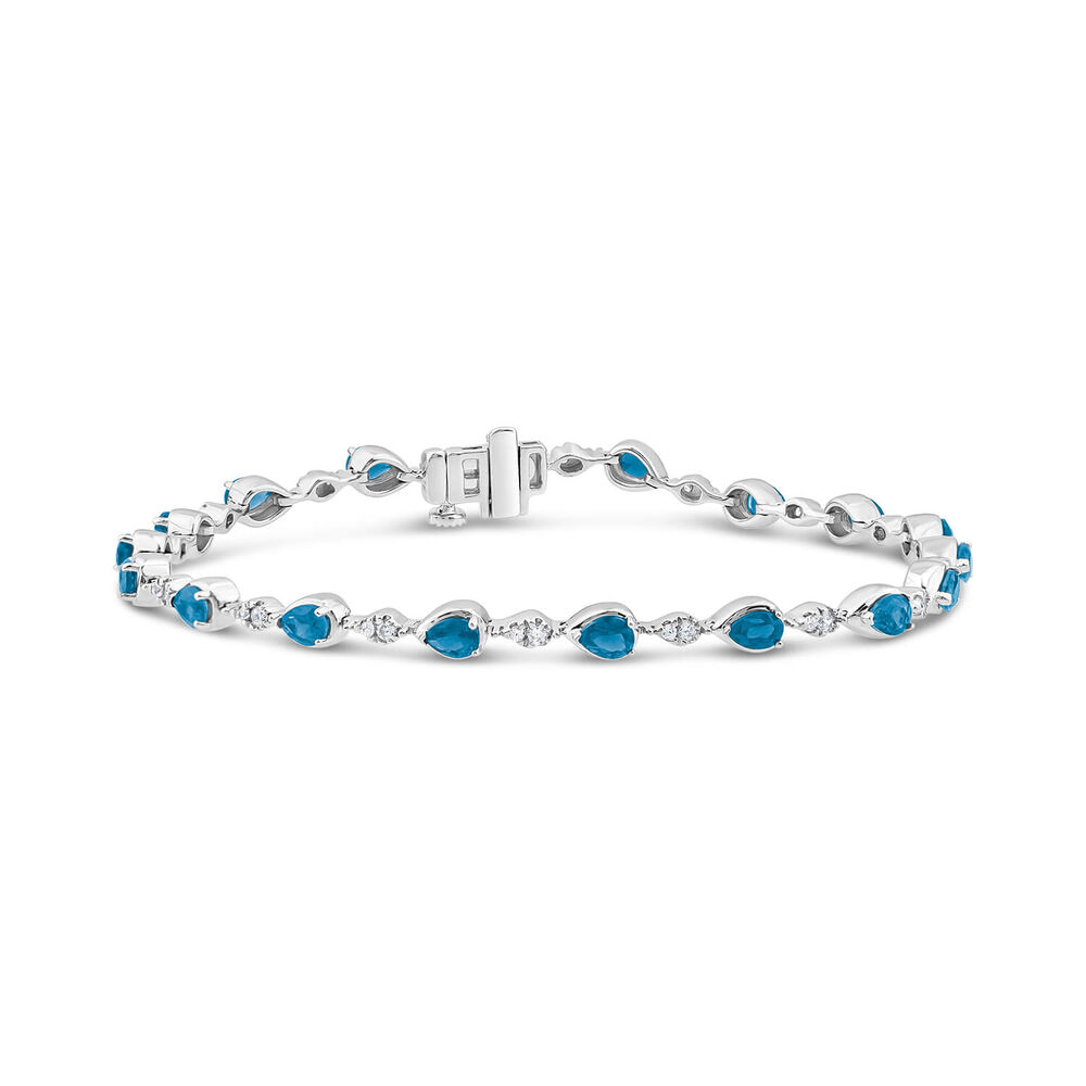 9ct White Gold Pear Sapphire & 0.33ct Diamond Bracelet