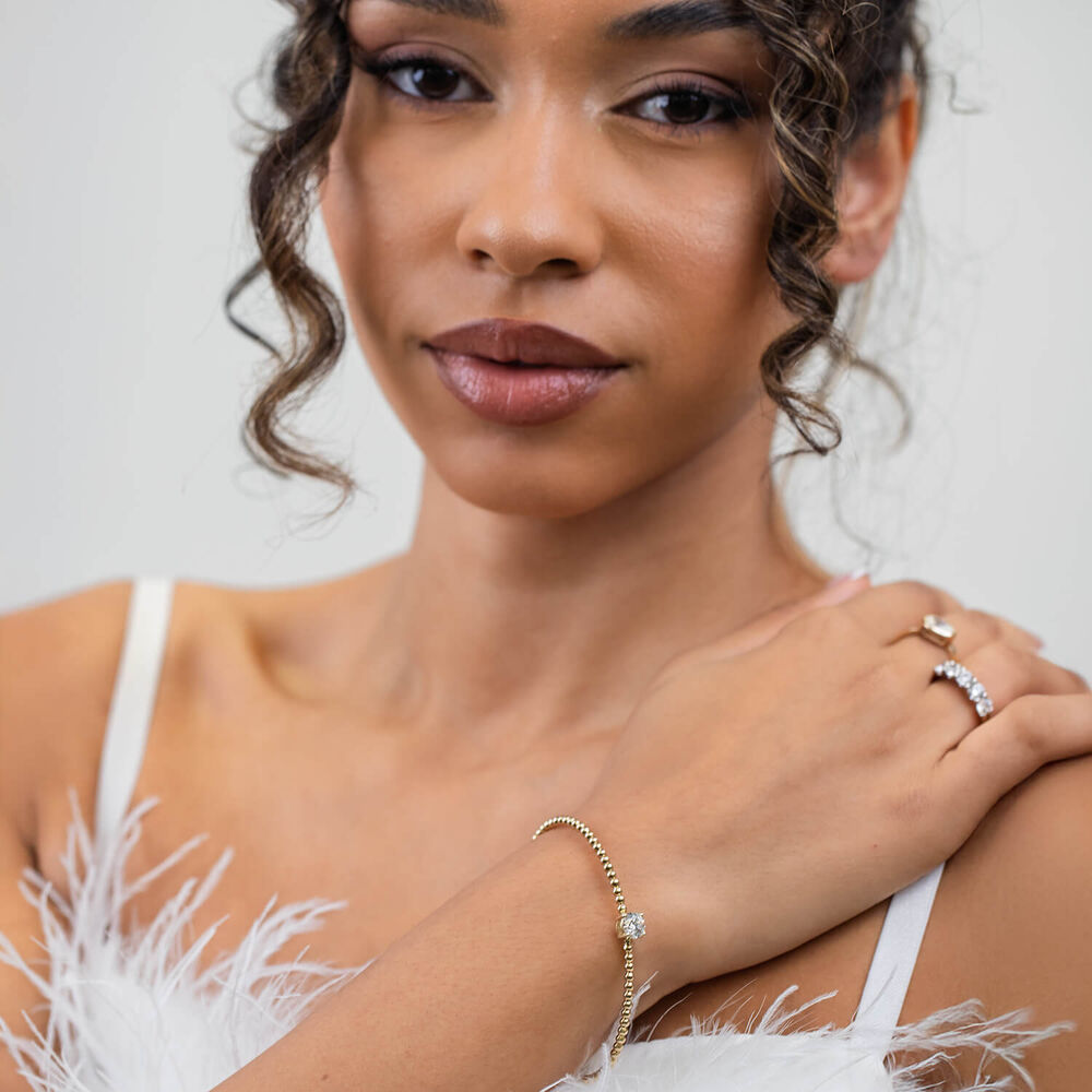 Born Granules 9ct Yellow Gold Lab Grown 1.00ct Round Diamond Beaded Bangle