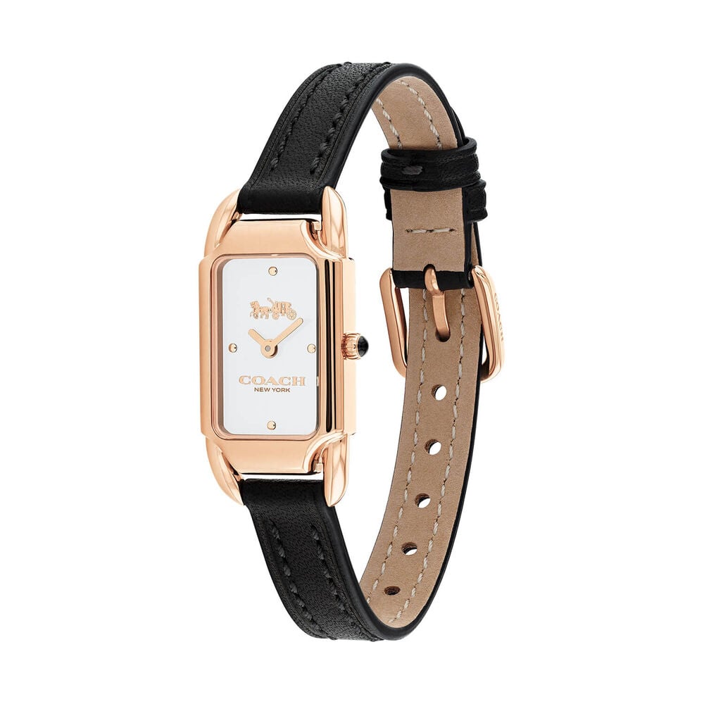 Coach Cadie 29mm White Dial Black Leather Strap Watch