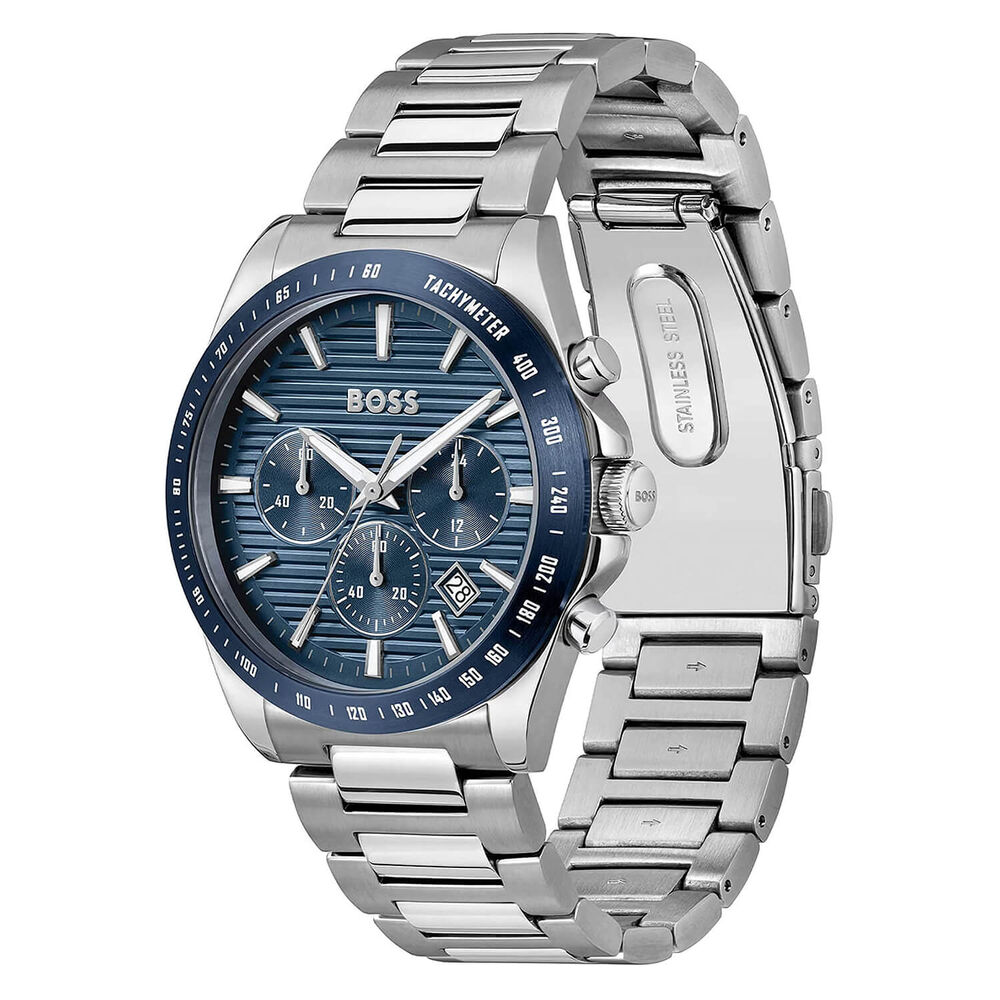 BOSS Strike 41mm Blue Chronograph Dial Steel Bracelet Watch image number 1