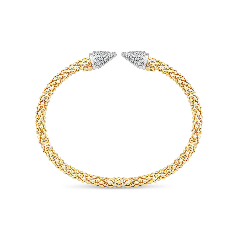 Silver & Yellow Gold Plated Popcorn Cubic Zirconia Cone Bangle image number 0