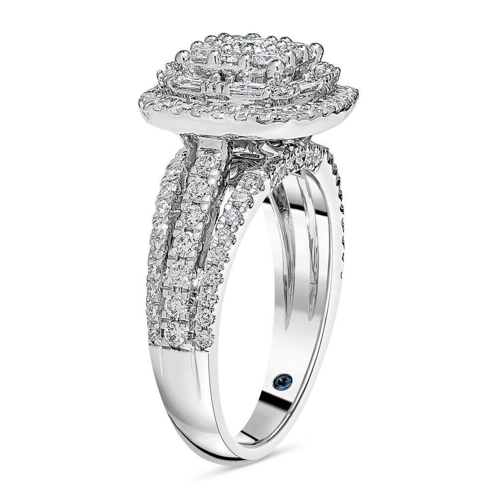 Kathy De Stafford 18ct White Gold ''Annalise'' Square Halo Cluster & 3 Row Shoulders 1ct Ring image number 3