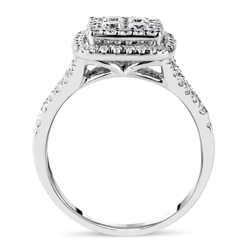 Kathy De Stafford 18ct White Gold 'Anastasia' Diamond Square Cluster Halo Shoulders 1ct Ring image number 2