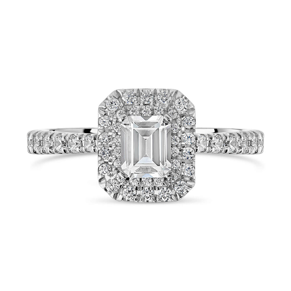 Northern Star 0.75ct Emerald Cut Diamond Double Halo 18ct White Gold Ring