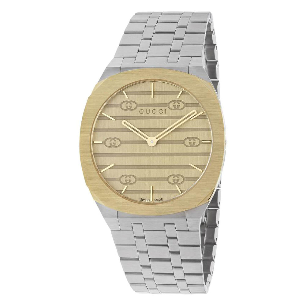 Gucci 25H 38MM Quartz Yellow Gold Plated Dial With Steel Case Bracelet Watch