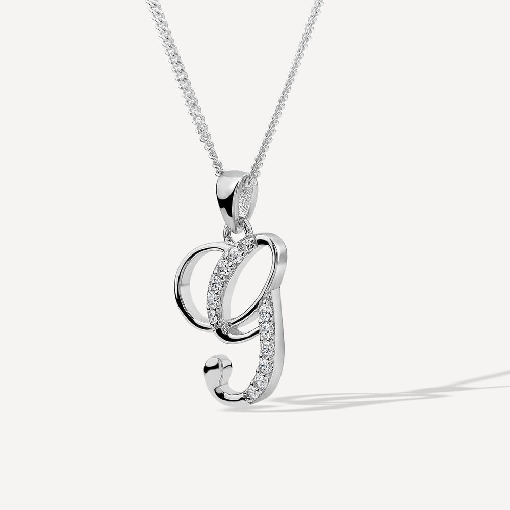Sterling Silver Script Cubic Zirconia Initial G Pendant image number 1