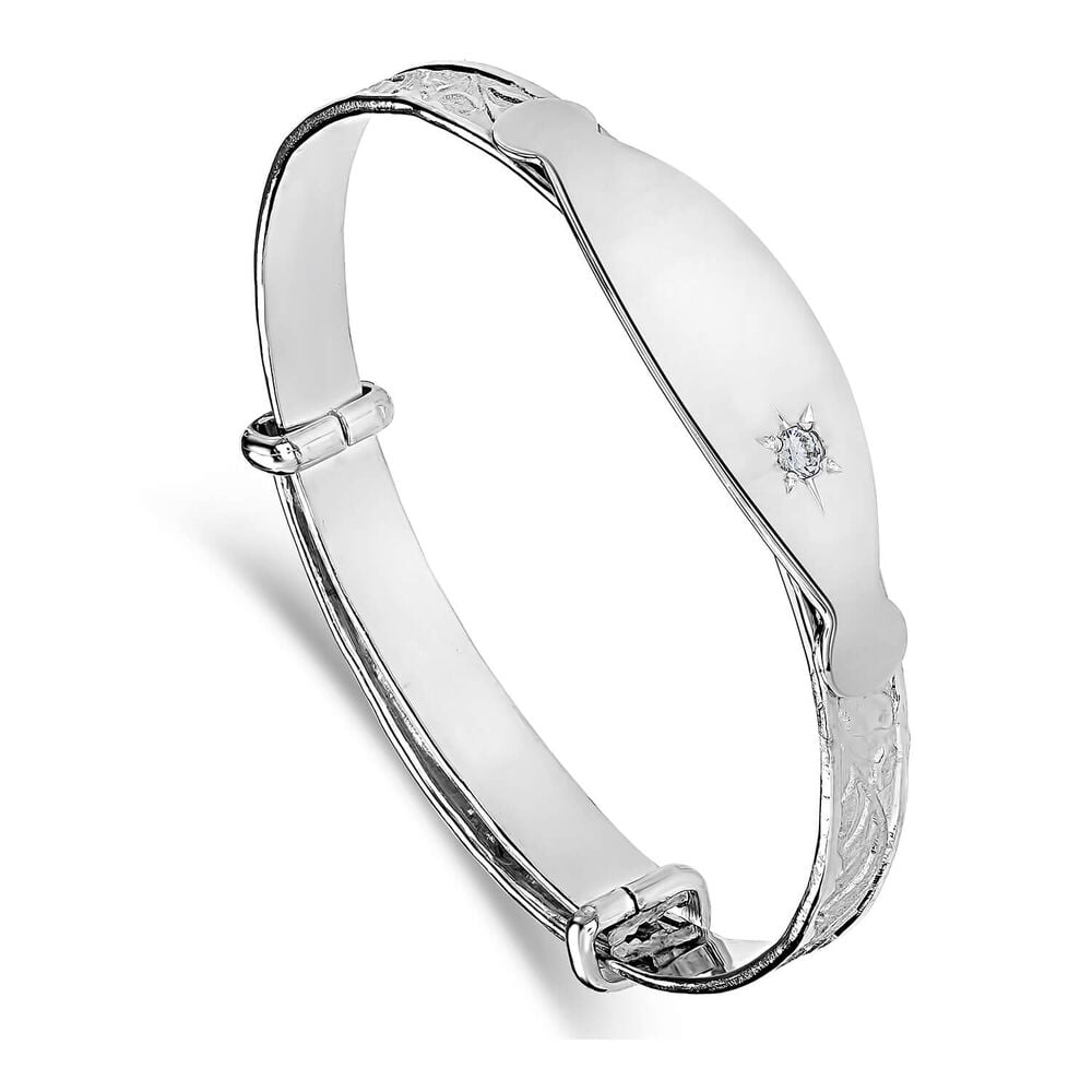 Sterling Silver Baby Bangle Plate with White Cubic Zirconia