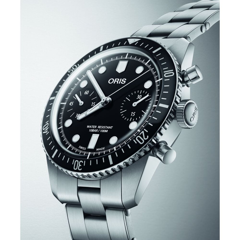 Oris Diver 65 40mm Black Chrono Dial Steel Case Bracelet Watch