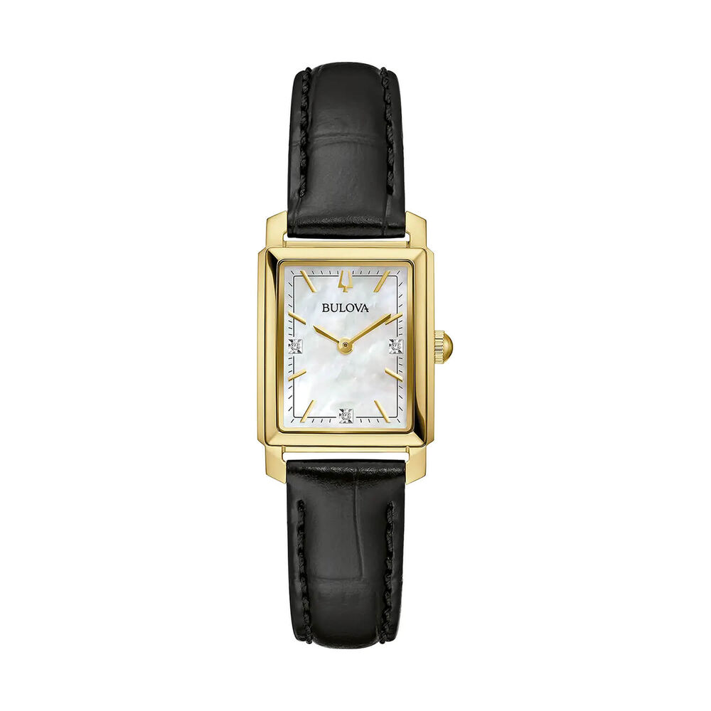 Bulova Sutton 21x33mm Mother of Pearl Dial Black Leather Strap Watch