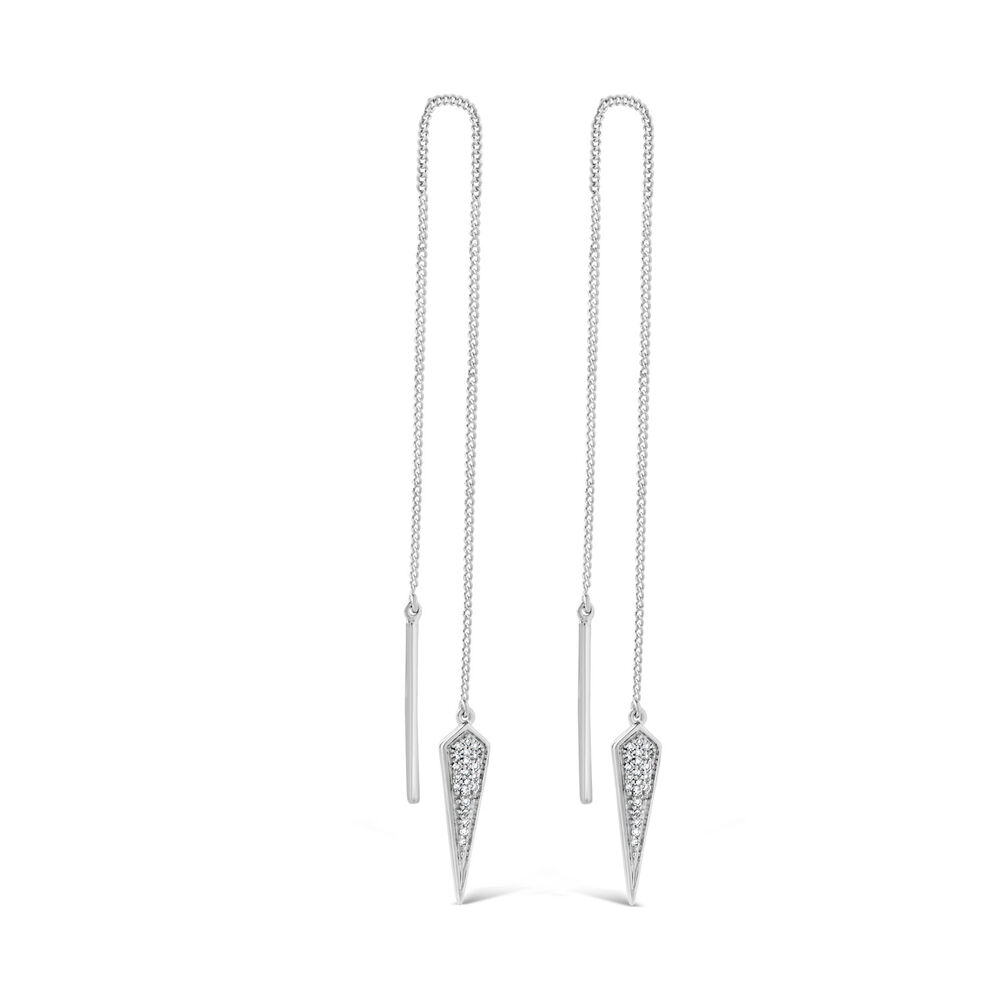 9ct White Gold Pull Through Chain Diamond Tear Drop Earrings image number 0