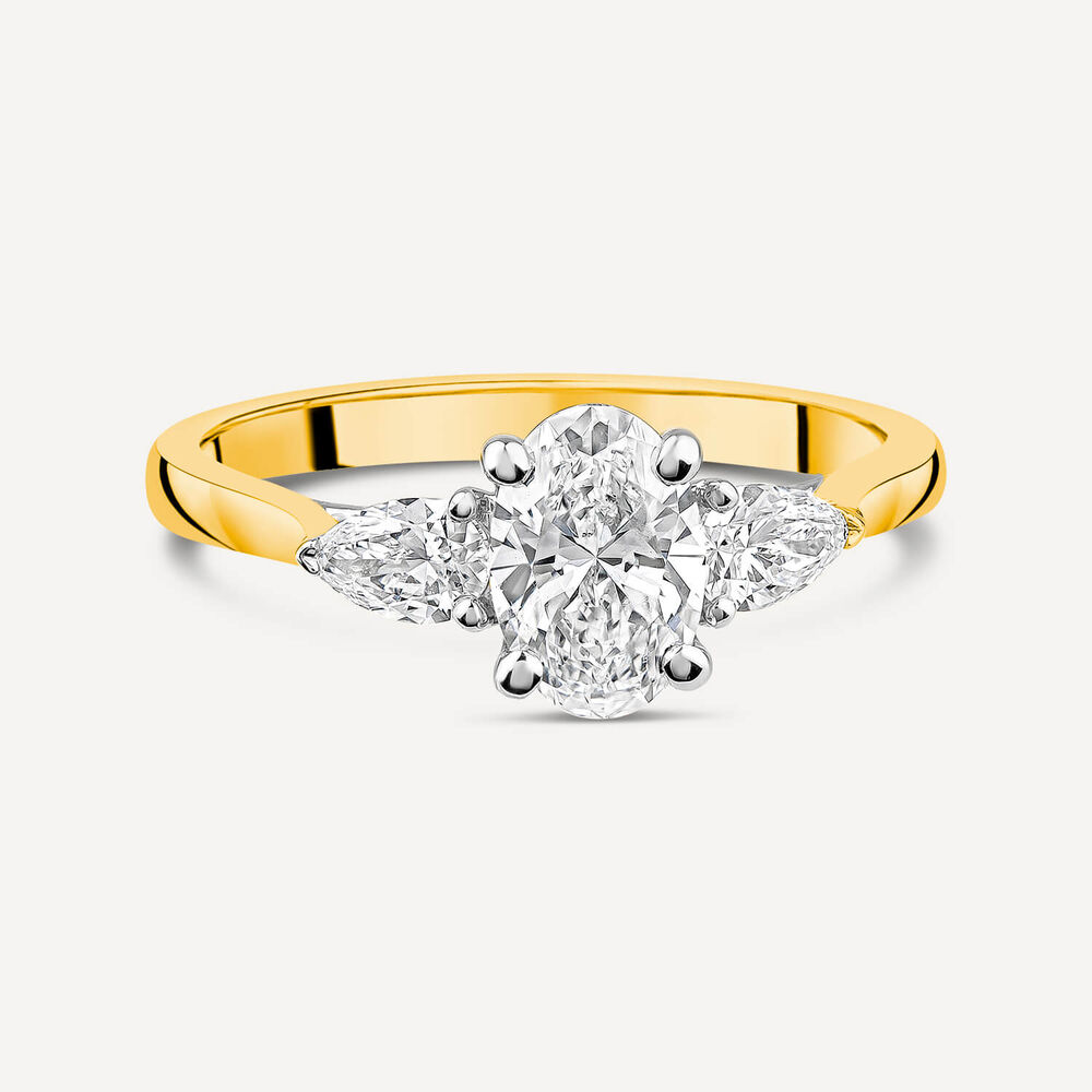 Born 18ct Yellow Gold 1.40ct Lab Grown Oval Centre & Pear Sides Diamond Ring image number 2