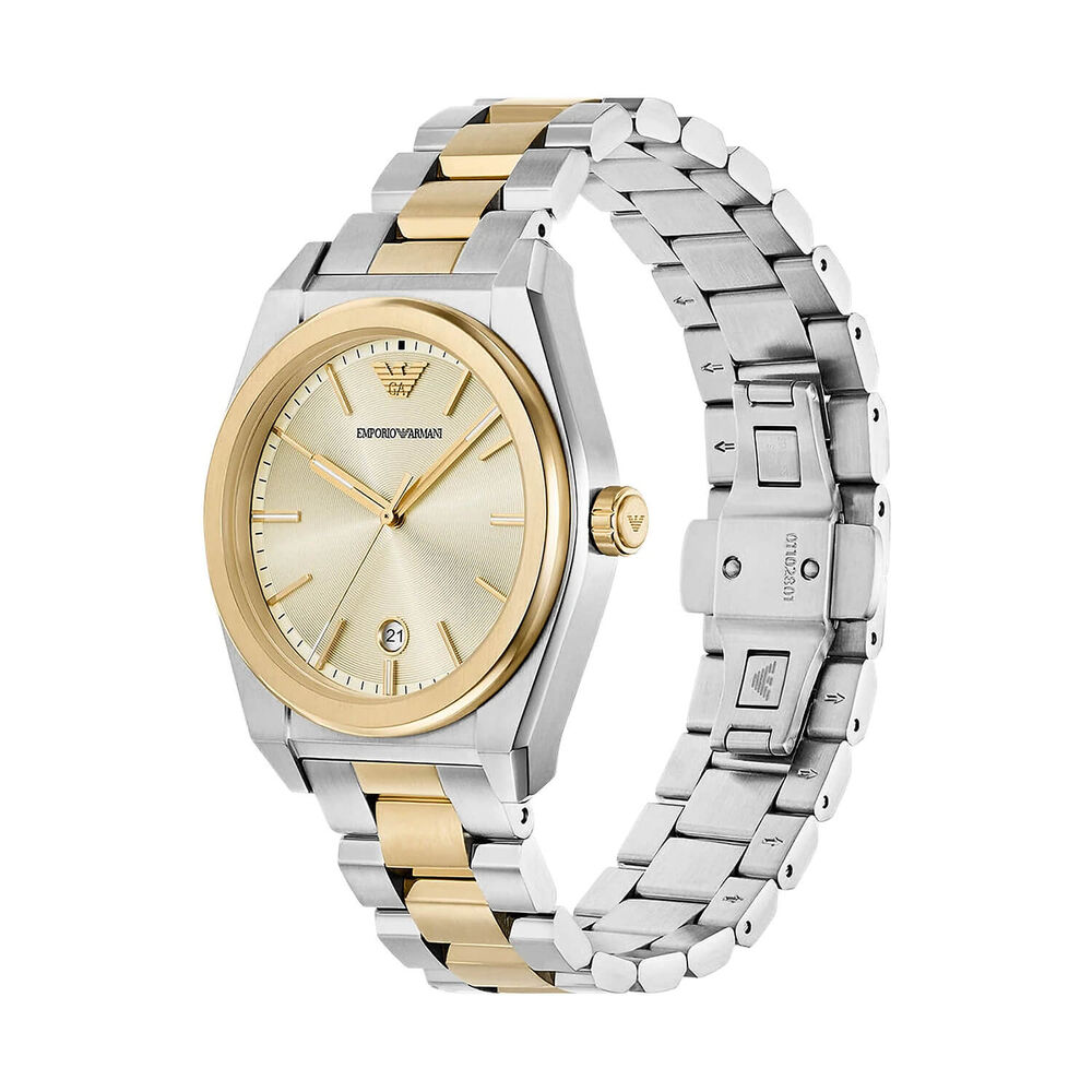 Emporio Armani 41mm Beige Dial Two Tone Stainless Steel Bracelet Watch image number 1