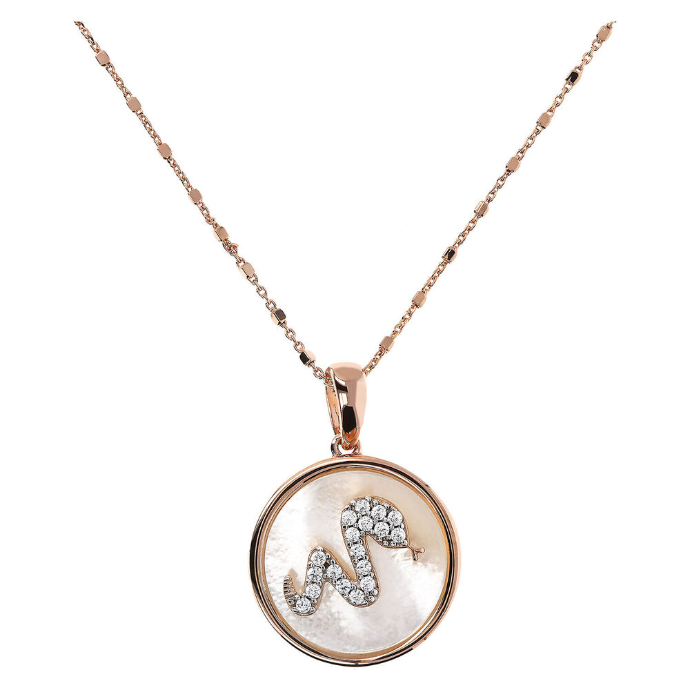 Bronzallure Alba Collection Snake Mother Of Pearl Disc Pendant 18' Ladies Necklace