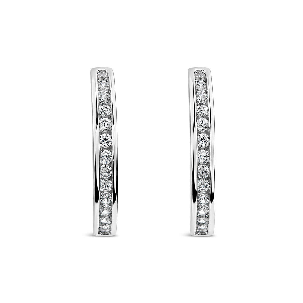 Sterling Silver Channel Set Cubic Zirconia Hoops image number 0
