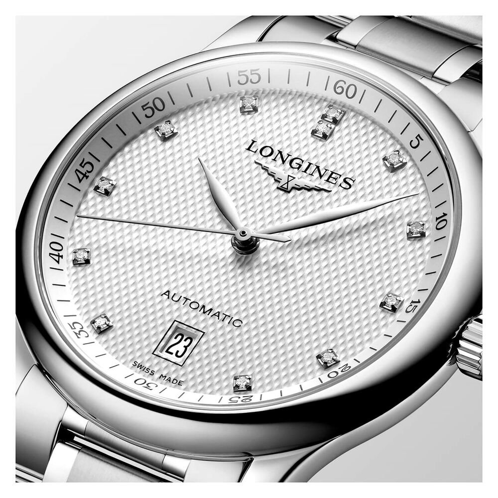 Pre-Owned Longines 38.5mm White Dial Diamond Dots Steel Bracelet Watch image number 1