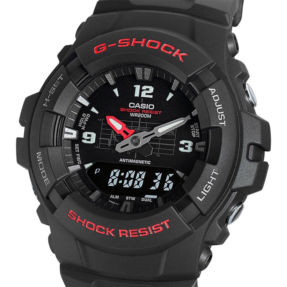 G-SHOCK G-100 Series 49.6x47.8mm Black Analogue & Digital Display Resin Strap Watch