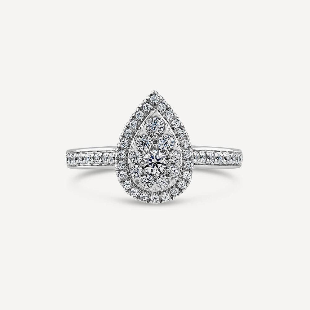 9ct White Gold 0.50ct Pear Cluster Engagement Ring image number 1