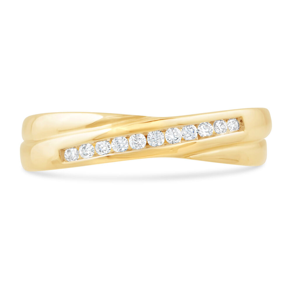 9ct Yellow Gold 0.10ct Diamond Crossover Channel Set Wedding Ring