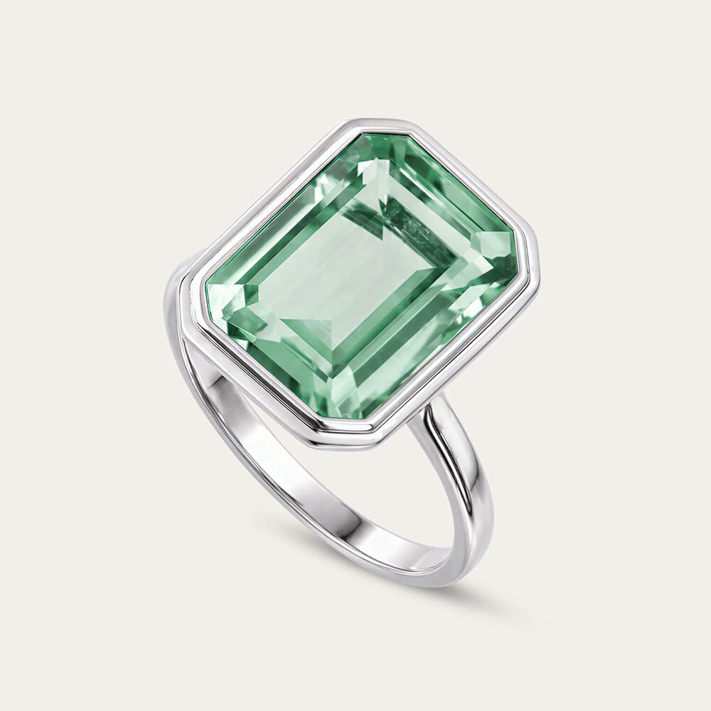 Sterling Silver Rectangular Green Quartz Bezel Set Ring