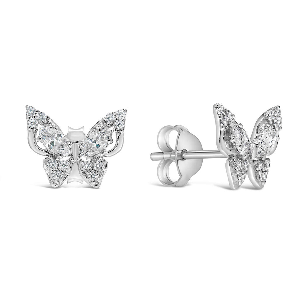 Sterling Silver Cubic Zirconia Setting Butterfly Studs