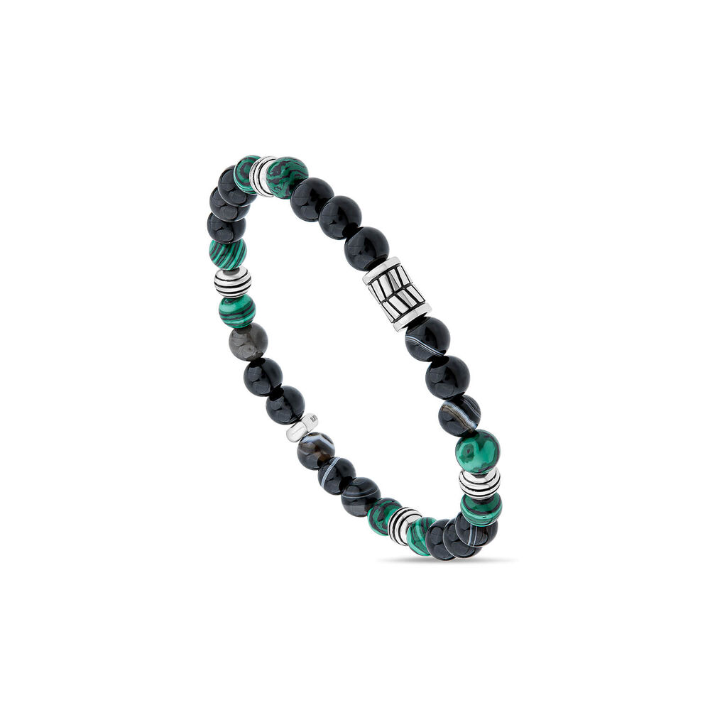 Gents Malachite/Tiger- Eye Agate Bead Bracelet image number 0