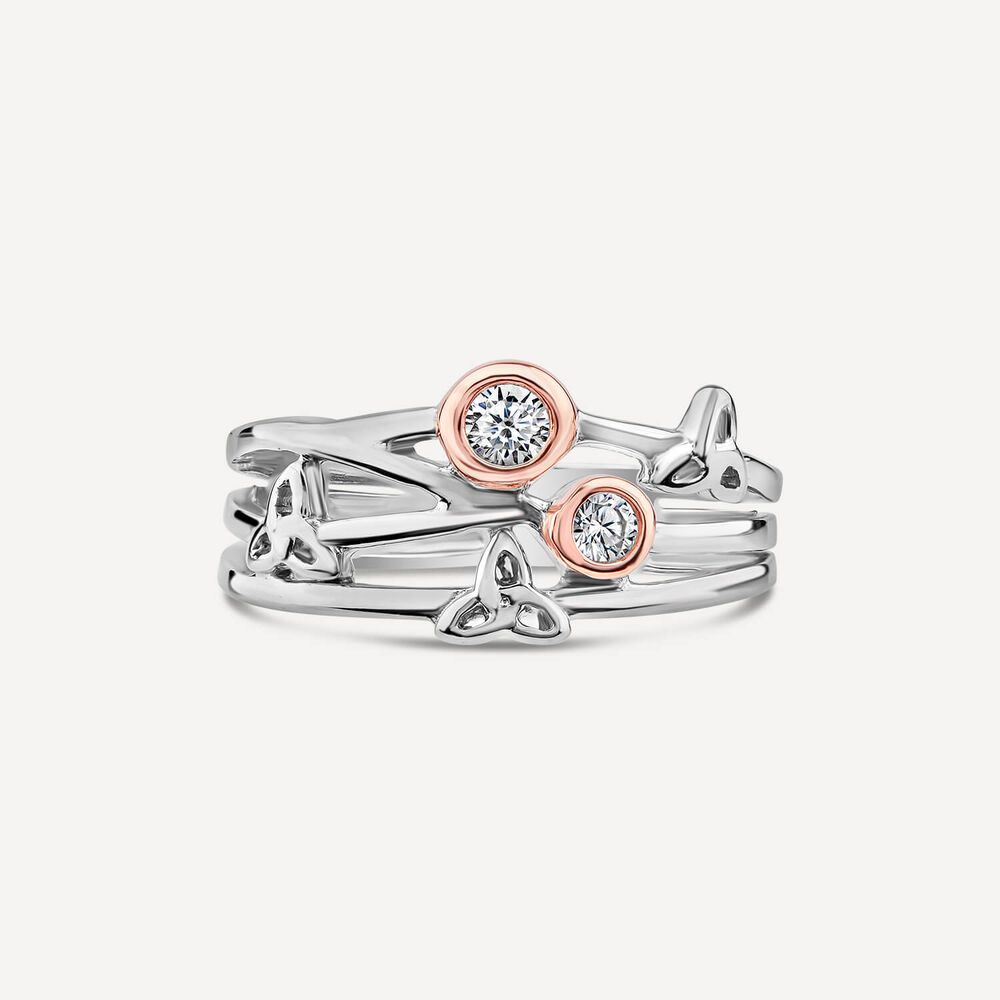 Sterling Silver Rose Gold Plated Trinity Knot Bubble Ring image number 1