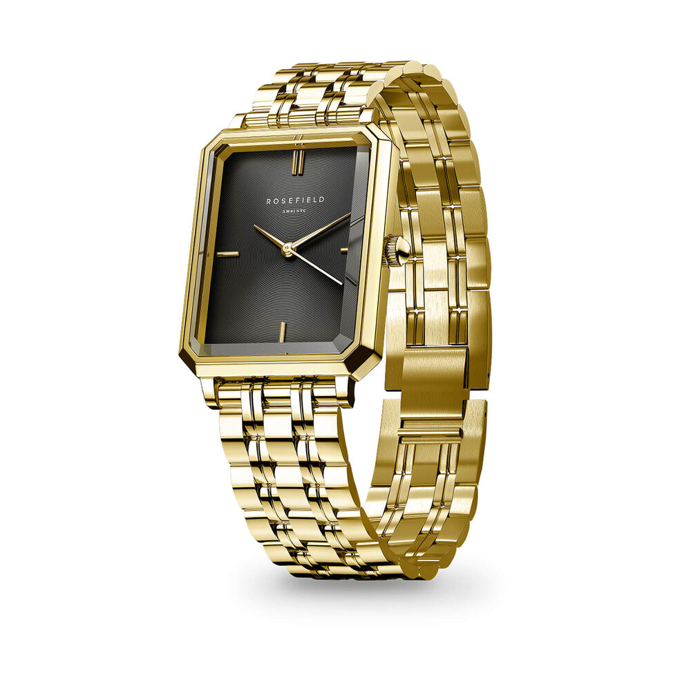 Rosefield Octagon XS Black Gold 19.5x24mm Dial 23k Gold Plated Steel Bracelet Watch image number 1