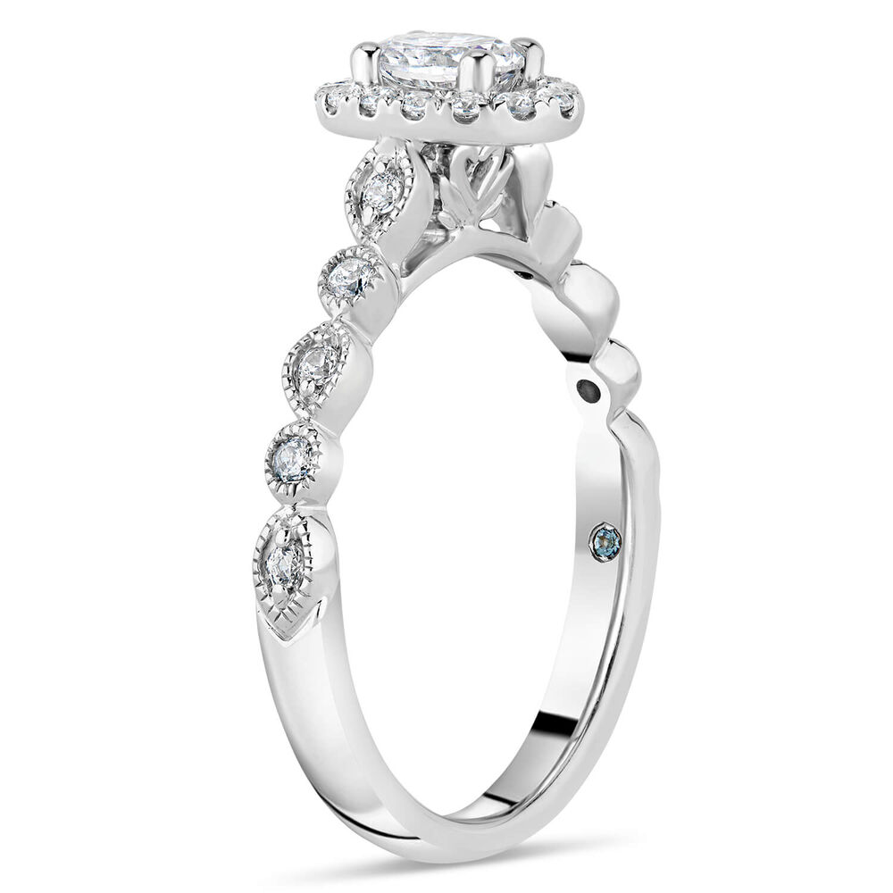 Kathy de Stafford 18ct White Gold "Freya" Vintage Oval Halo Pave Round Marquise Shoulders 0.50ct Ring image number 3