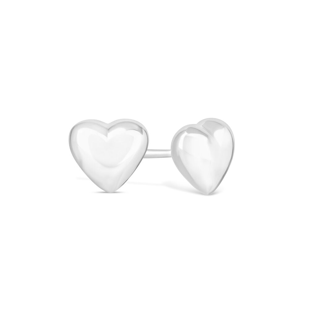 Sterling Silver Puffed Heart Stud Earrings image number 2